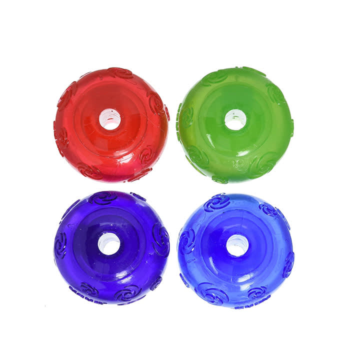 Kong Squeezz clear squeaky rubber balls in four colors for chewers
