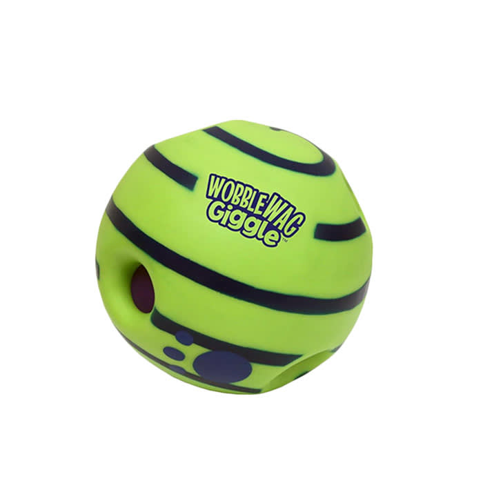Wobble Wag Giggle Ball battery-free enrichment dog toy that makes sounds