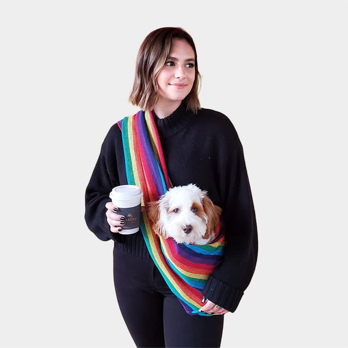 Walking Palm Dog Sling Carrier in Rainbow Woven fabric