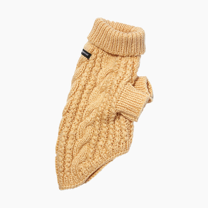 Wagwear cable-knit fisherman sweater on a senior dog