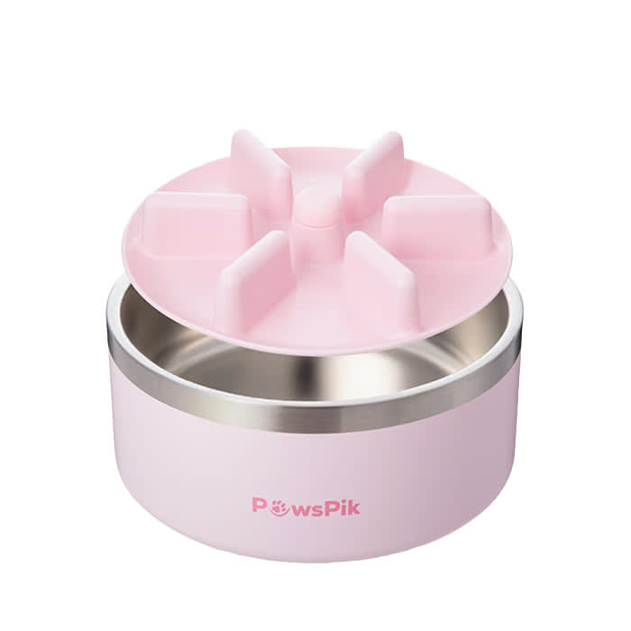 PawsPik convertible stainless-steel slow-feed dog bowl with removable insert