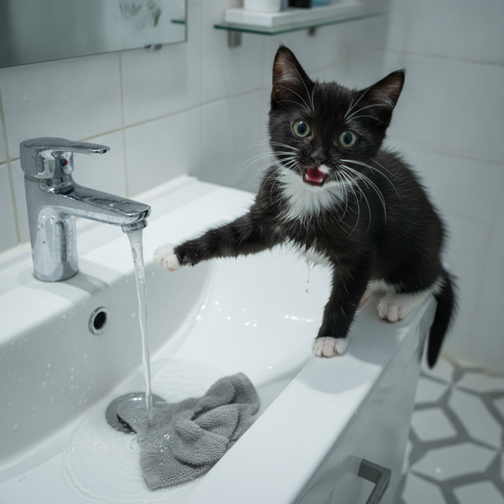 A Five-Month-Old Kitten Turned On a Faucet, Blocked a Drain, and Closed a Cat Cafe